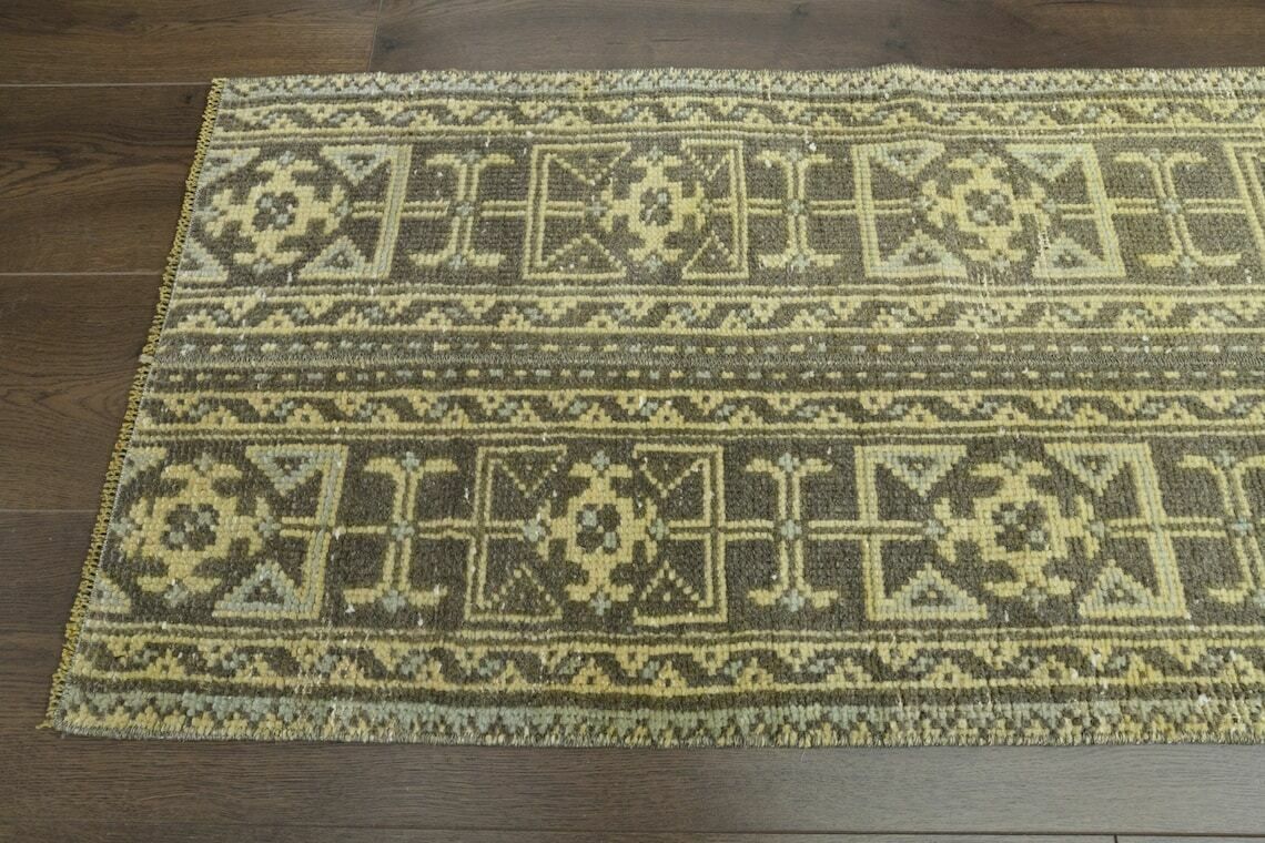 2x9 Vintage Turkish Oushak Narrow Runner, Handmade Wool Carpet, Kitchen Hallway Rug, One Of A Kind, Anatolian, Farmhouse Decor, Patchwork photo vinterior