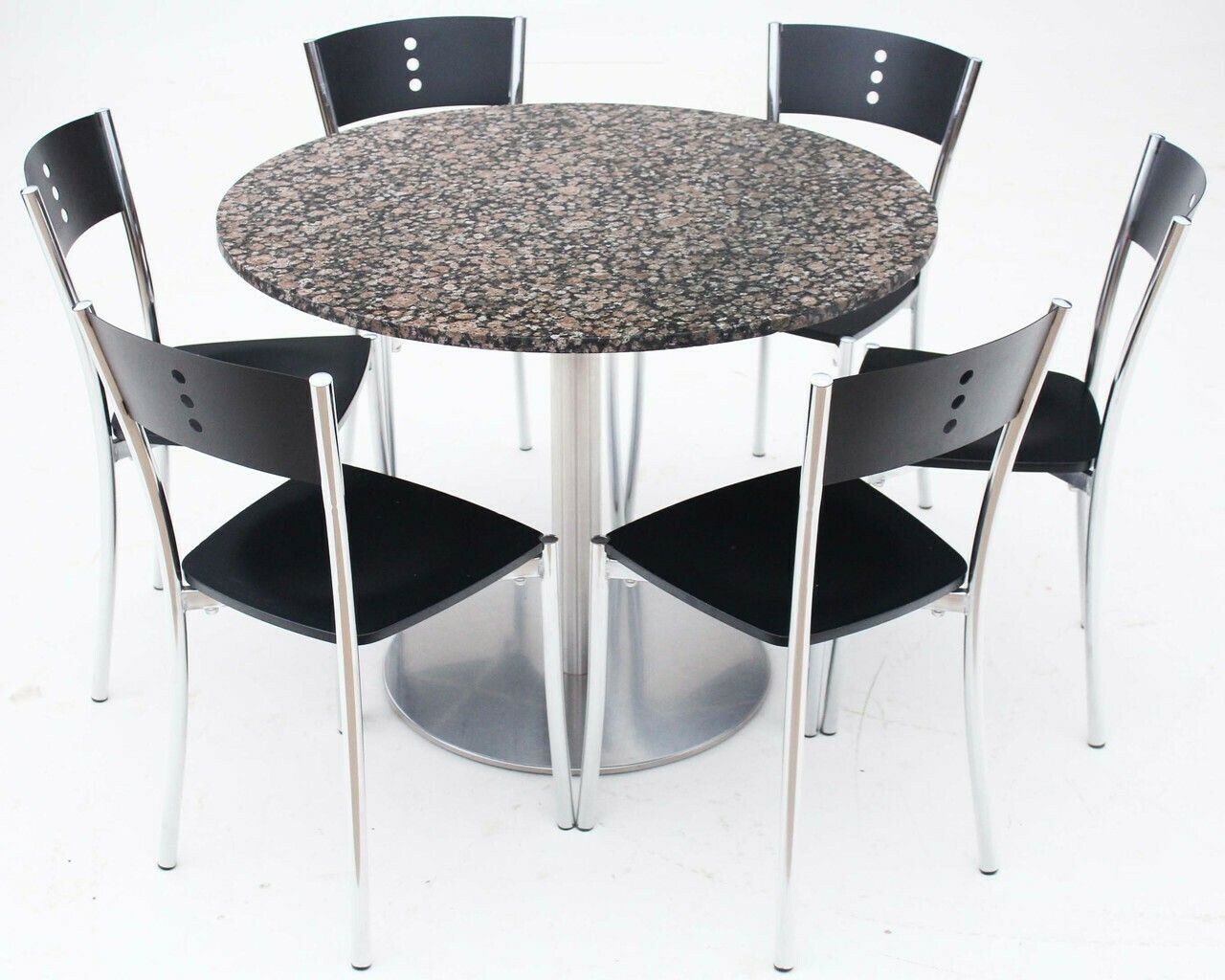Retro Vintage Granite Table And 6 Chrome Black Dining Bistro Kitchen Chairs photo furniture