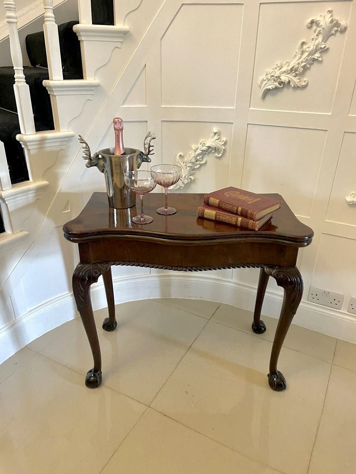 3495.0 Superb Quality Antique Irish Carved Mahogany Card Table photo