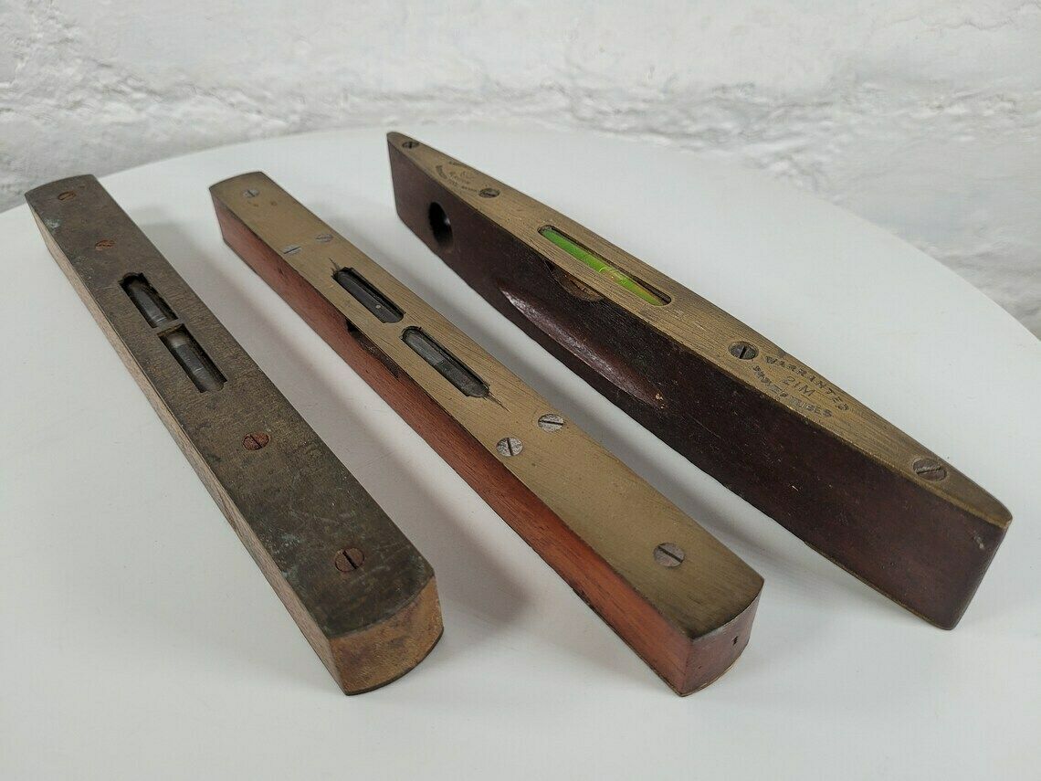 Set Of Three Antique Spirit Levels / A. Mathieson Of Glasgow / Antique Tools