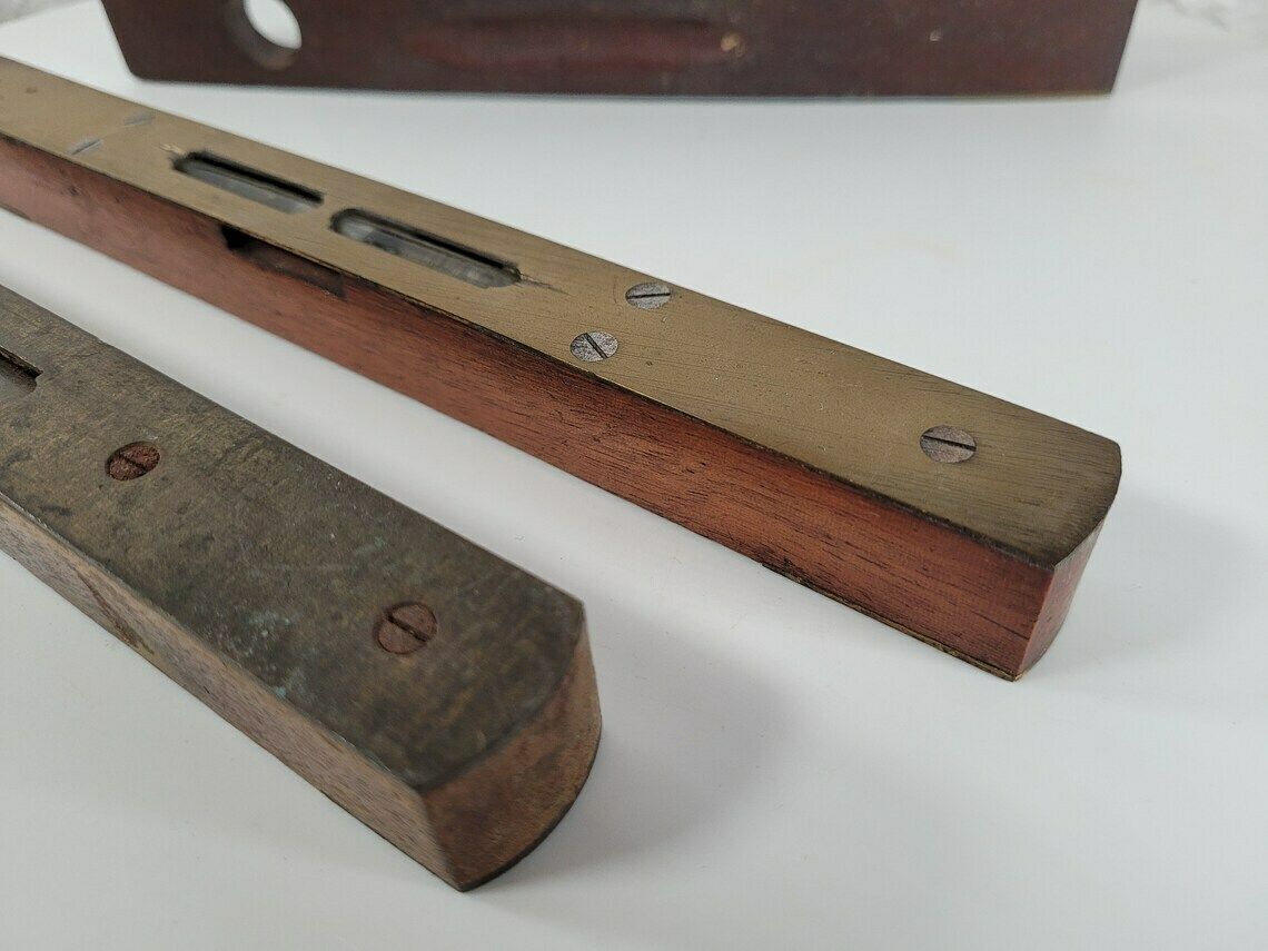 Set Of Three Antique Spirit Levels / A. Mathieson Of Glasgow / Antique Tools photo vintage