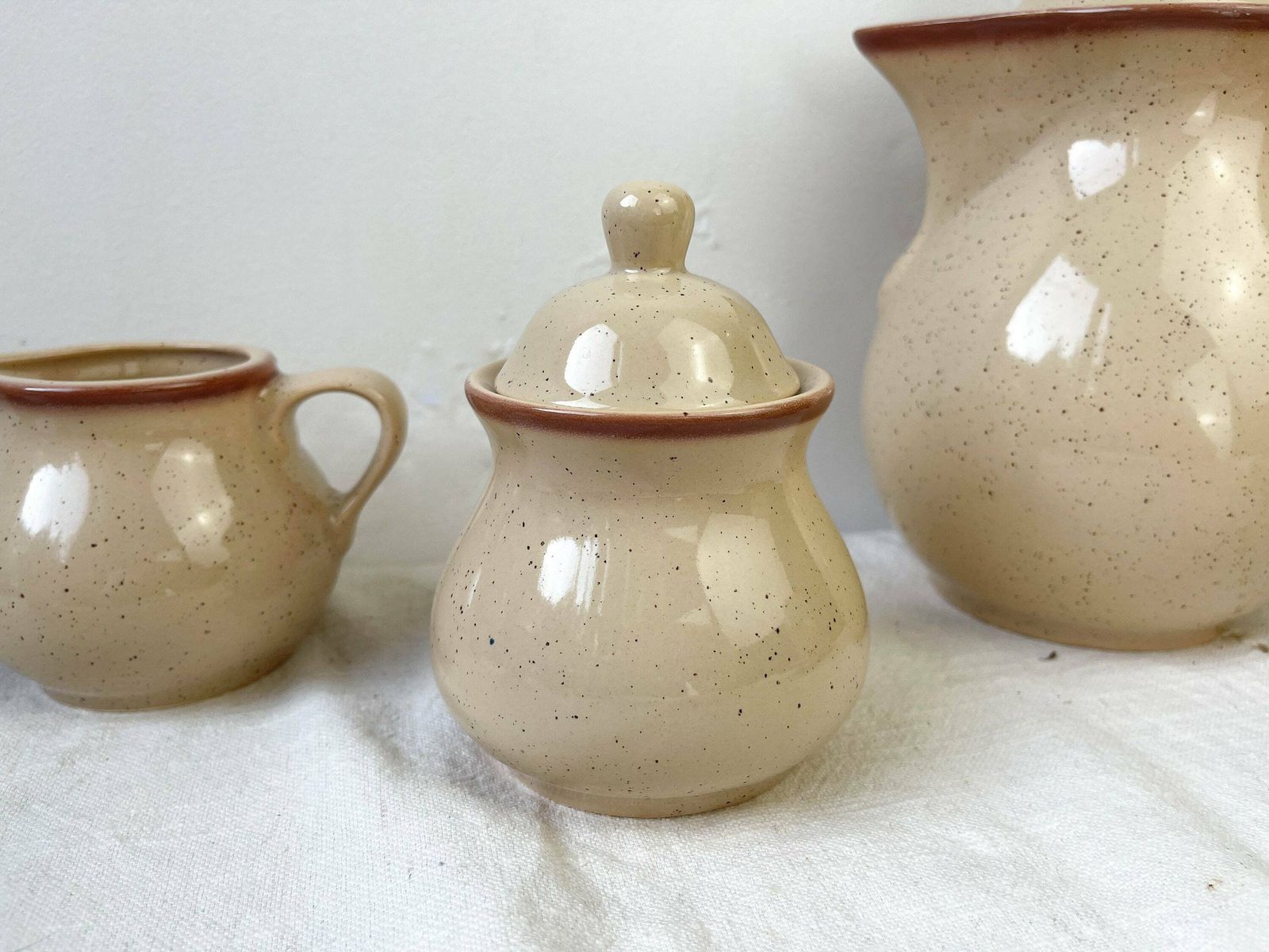 Coffee Service In Speckled Sandstone Tulowice Style Mid Century Xxth   Beige Speckled Sandstone Cups   Vintage Tableware   Poland Tableware photo vintage