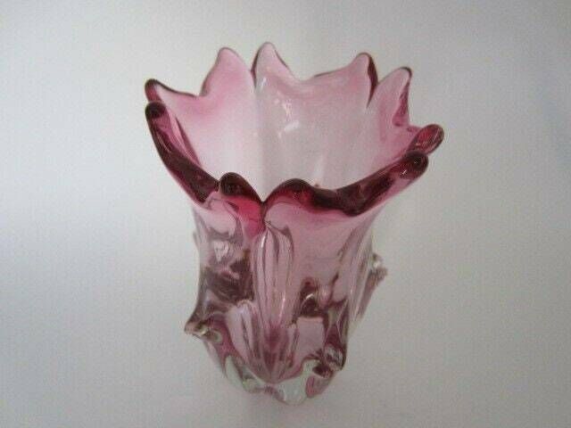 Decorative Czech Sommerso Pink Chribska Art Glass Tulip Bud Vase photo vinterior