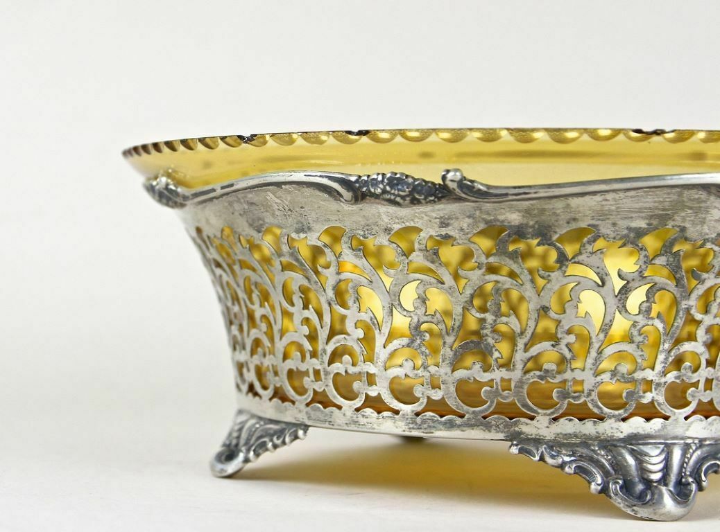 photo buy 20th Century Art Nouveau Silver Basket With Ambercolored Glass Bowl, At Ca. 1900