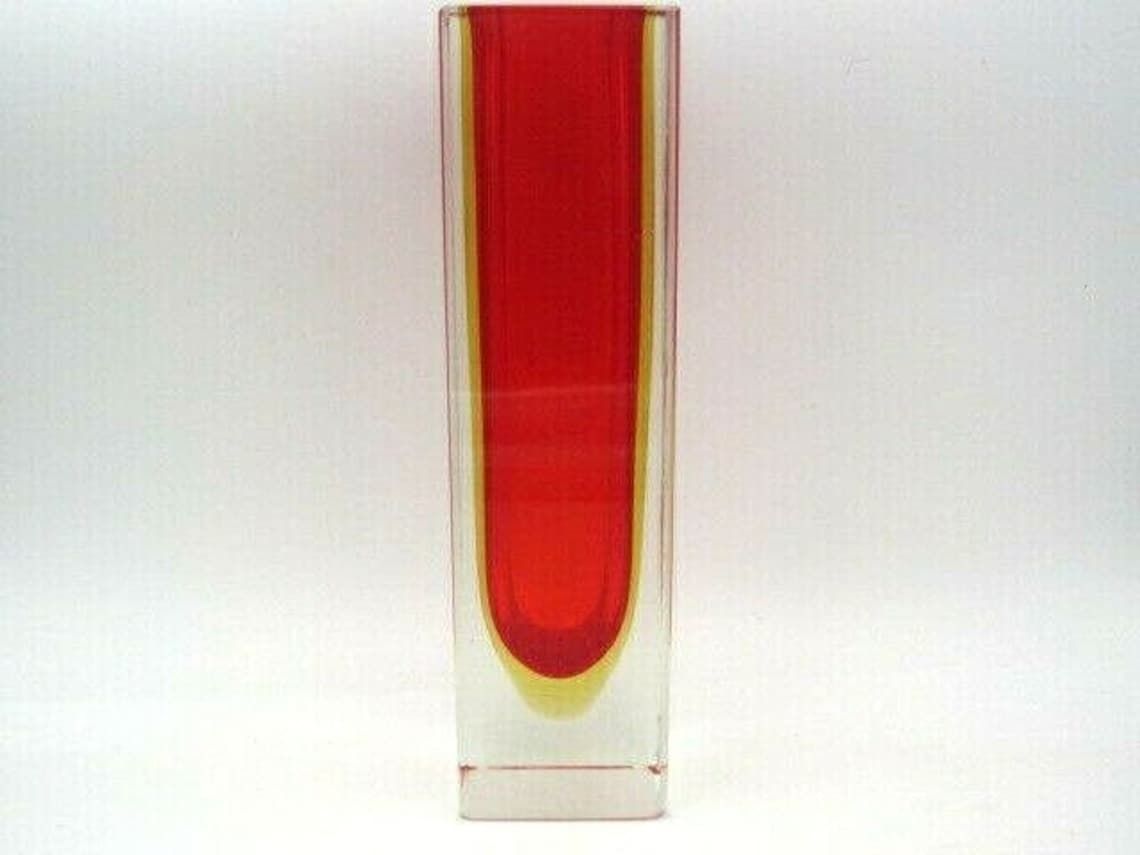 Murano Mandruzzato Sommerso Faceted Red Amber Mid Century Art Glass Vase photo Home Decor