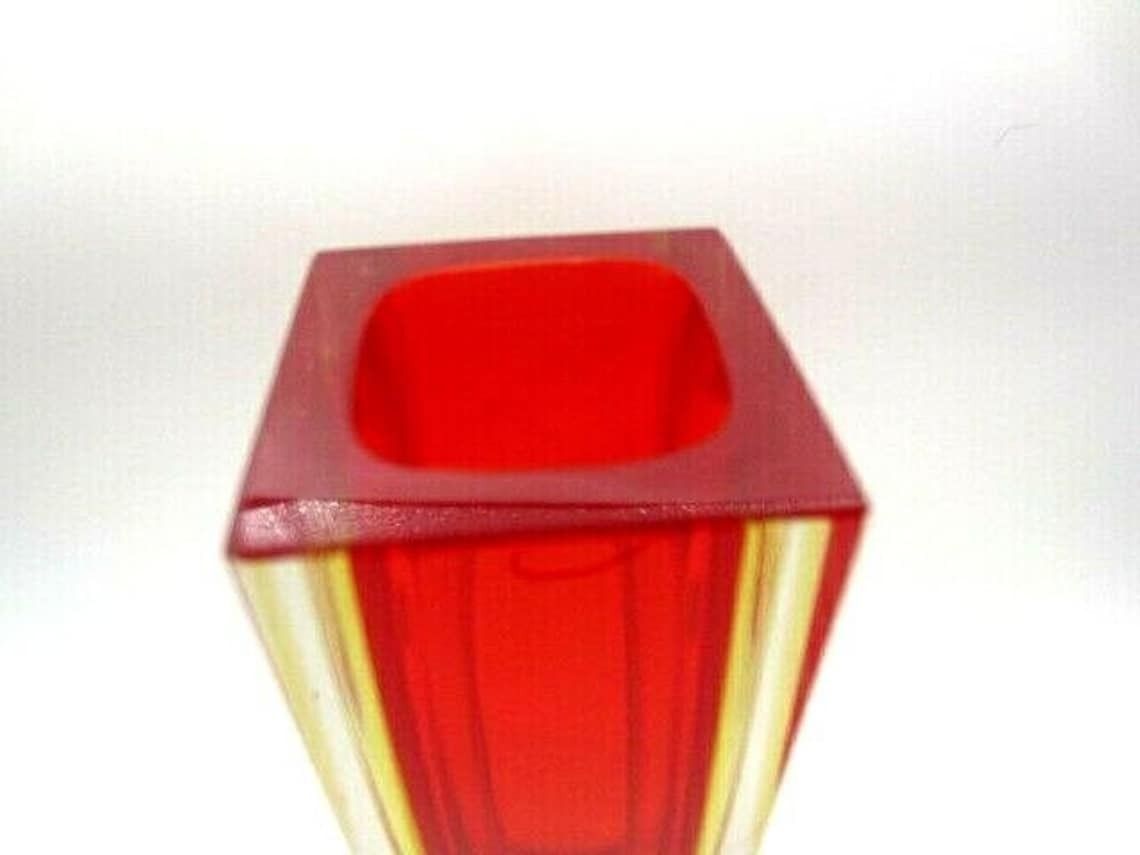 photo furniture Murano Mandruzzato Sommerso Faceted Red Amber Mid Century Art Glass Vase
