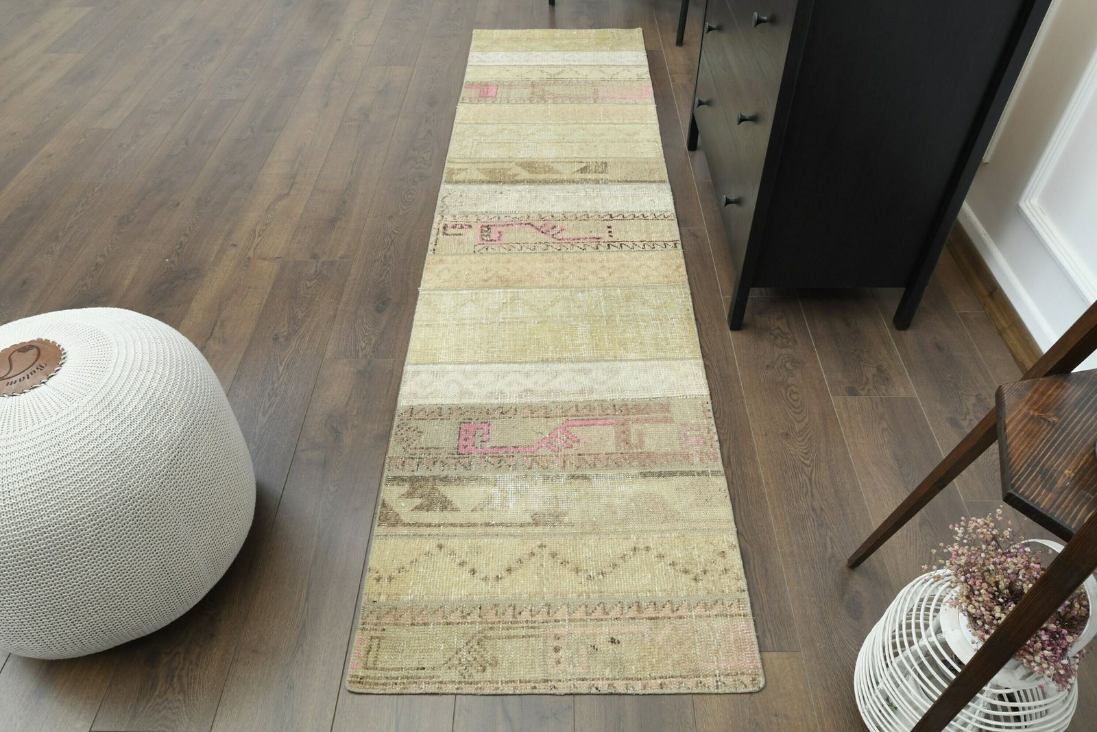 2x9 Vintage Turkish Patchwork Runner, Oushak Handmade Wool Rug, Ikat Hallway Rugs, Farmhouse Decor, One Of A Kind Anatolian Rug, Boho Chic