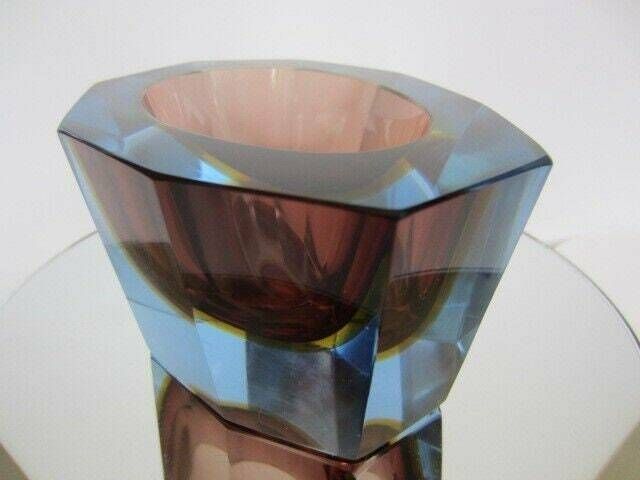 Murano Italian Glass Sommerso Faceted Sculptural Bowl By Flavio Poli 50/60s Rare photo buy