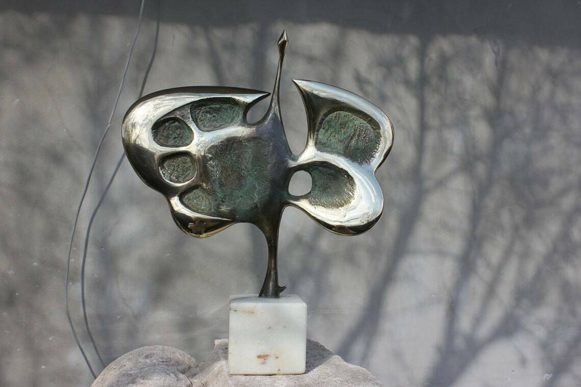 Bronze Bird Abstract Statue Signed Md Figurine Original Sculpture Wedding Couple Gift 50s Anniversary Gift 40s Birthday Gift photo for sale