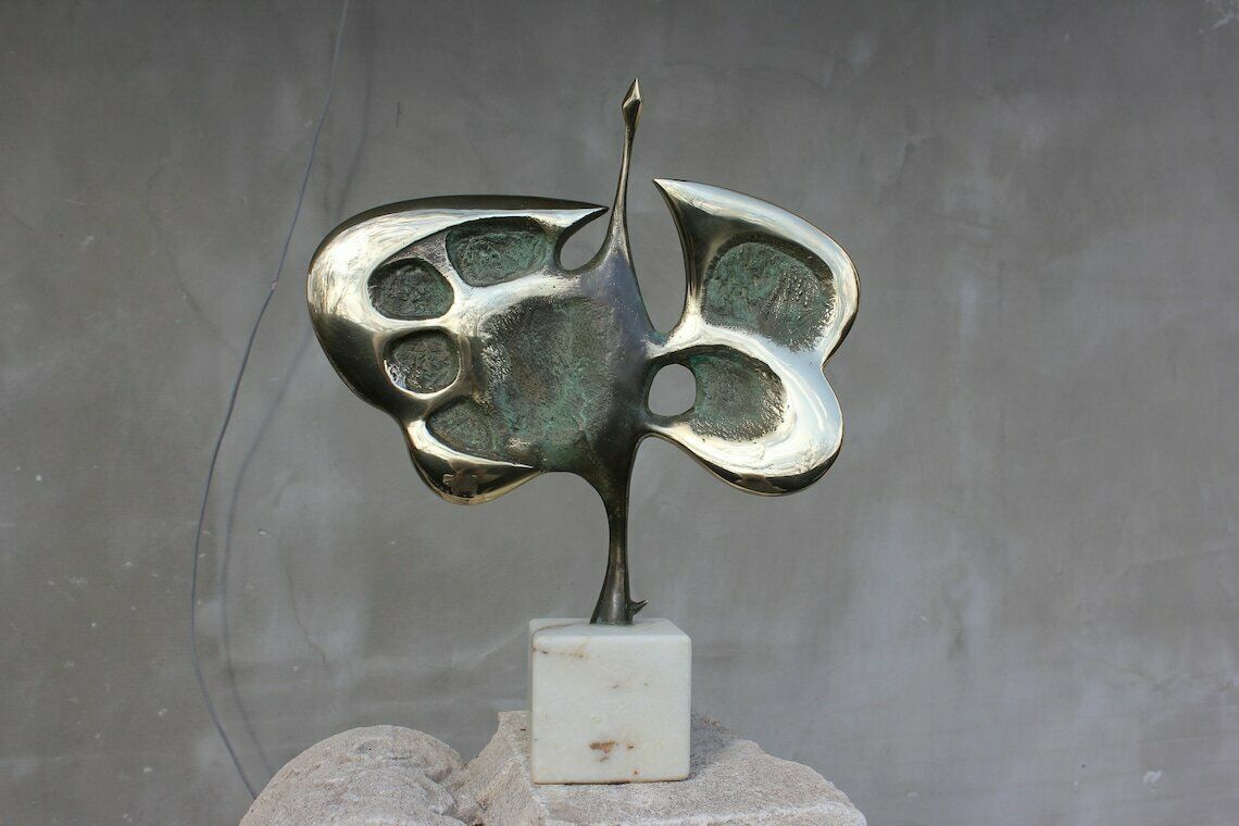 Bronze Bird Abstract Statue Signed Md Figurine Original Sculpture Wedding Couple Gift 50s Anniversary Gift 40s Birthday Gift photo Home Decor