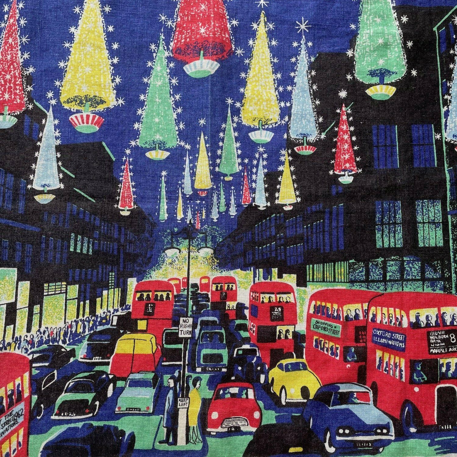 1962 Ulster Linen Oxford Street Lights Tea Towel