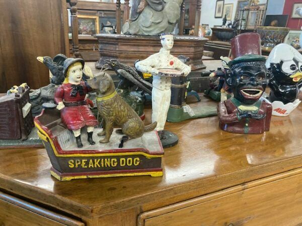 Antique Piggy Bank In Cast Iron From The Early 1900s American With Mechanical Action photo vintage