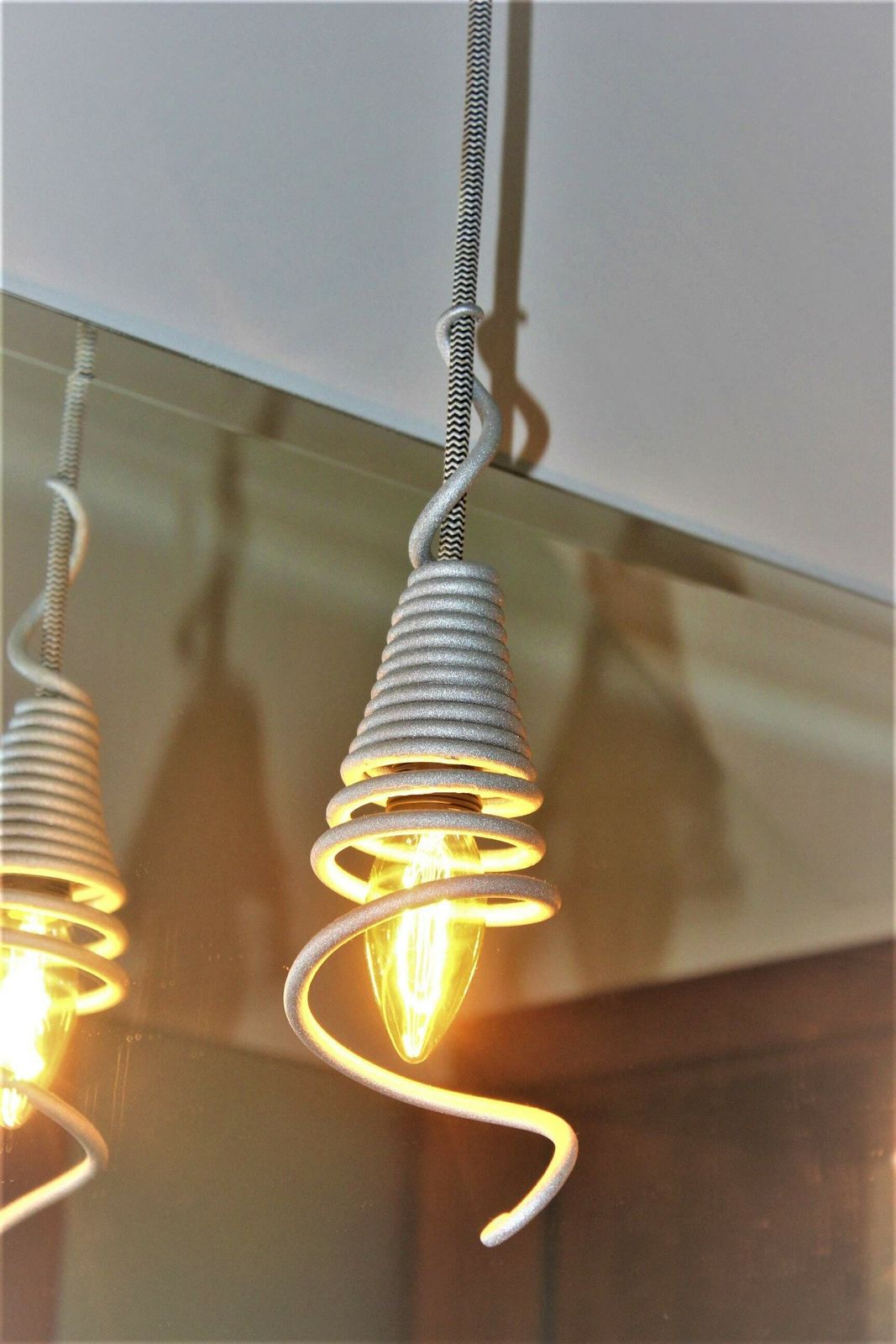 Unique Pendant Wrought Iron Lamp Suspension Spiral Lamp Ceiling Industrial Light photo furniture
