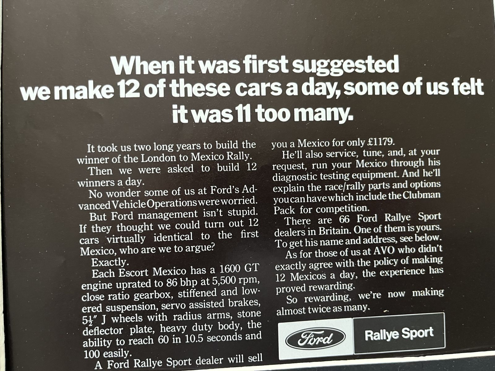 Ford Escort Mexico Vintage Advertisement 1968 photo furniture