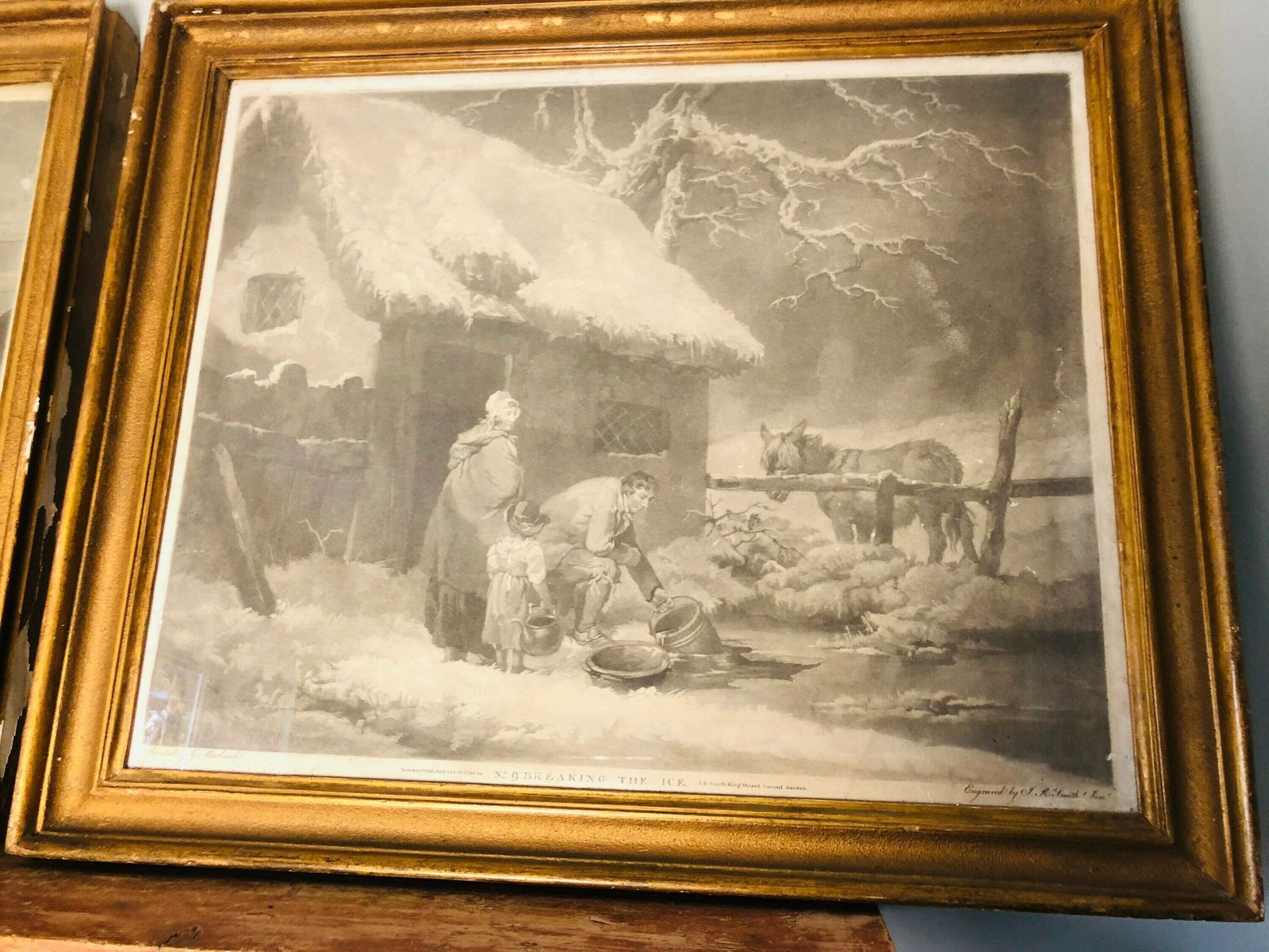 Huge Amazing Rare Pair Of George Morland John Raphael Smith Mezzotint Engravings Georgian Milk Maid Cow Breaking Ice (Hh) photo Art