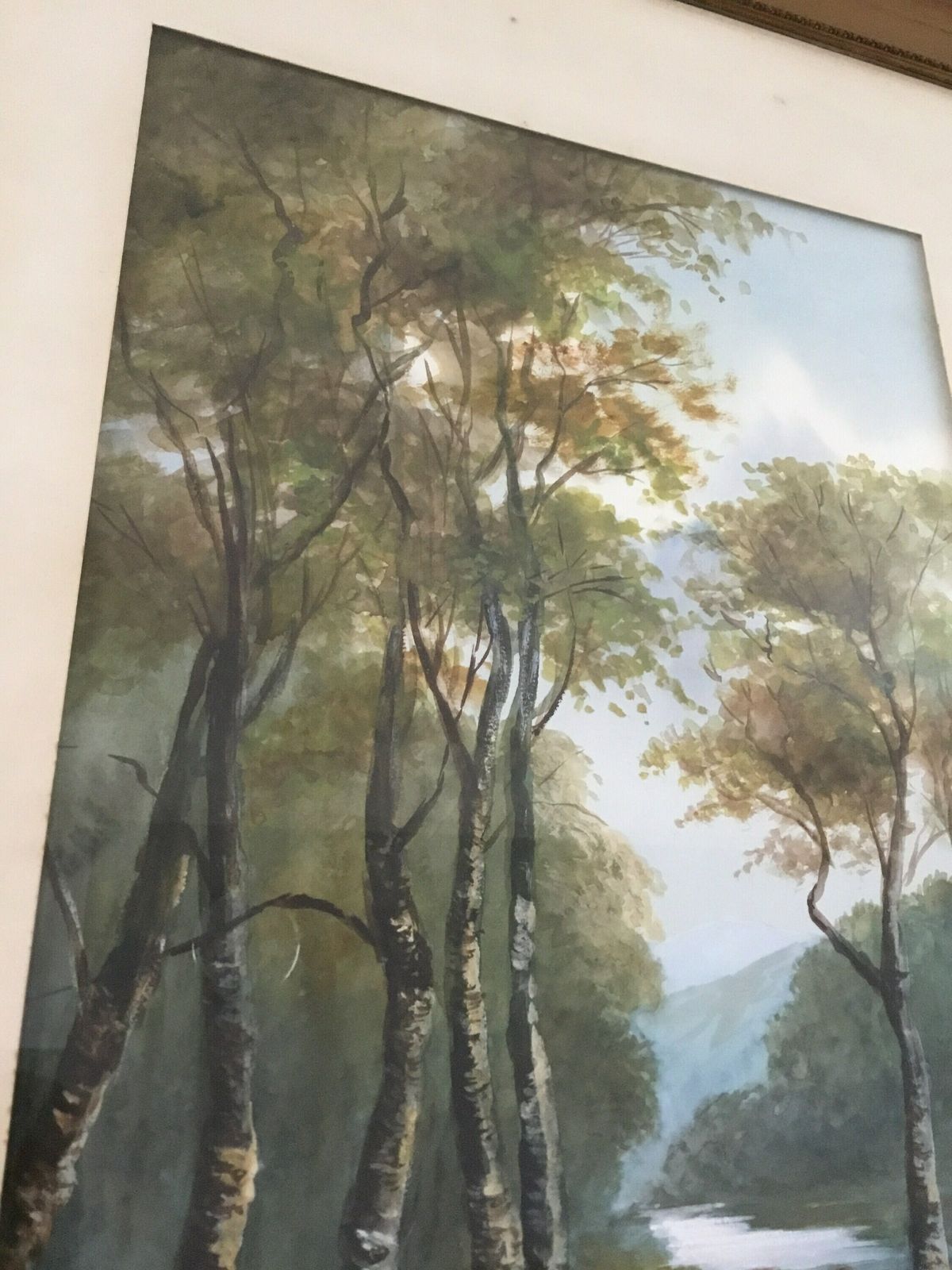 Antique J Douglas Watercolour Countryside River Scene Framed In Gold Frame photo furniture