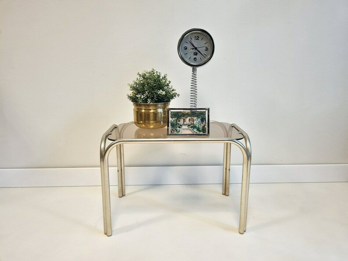 Vintage Modern Mid Century Table With Smoked Glass