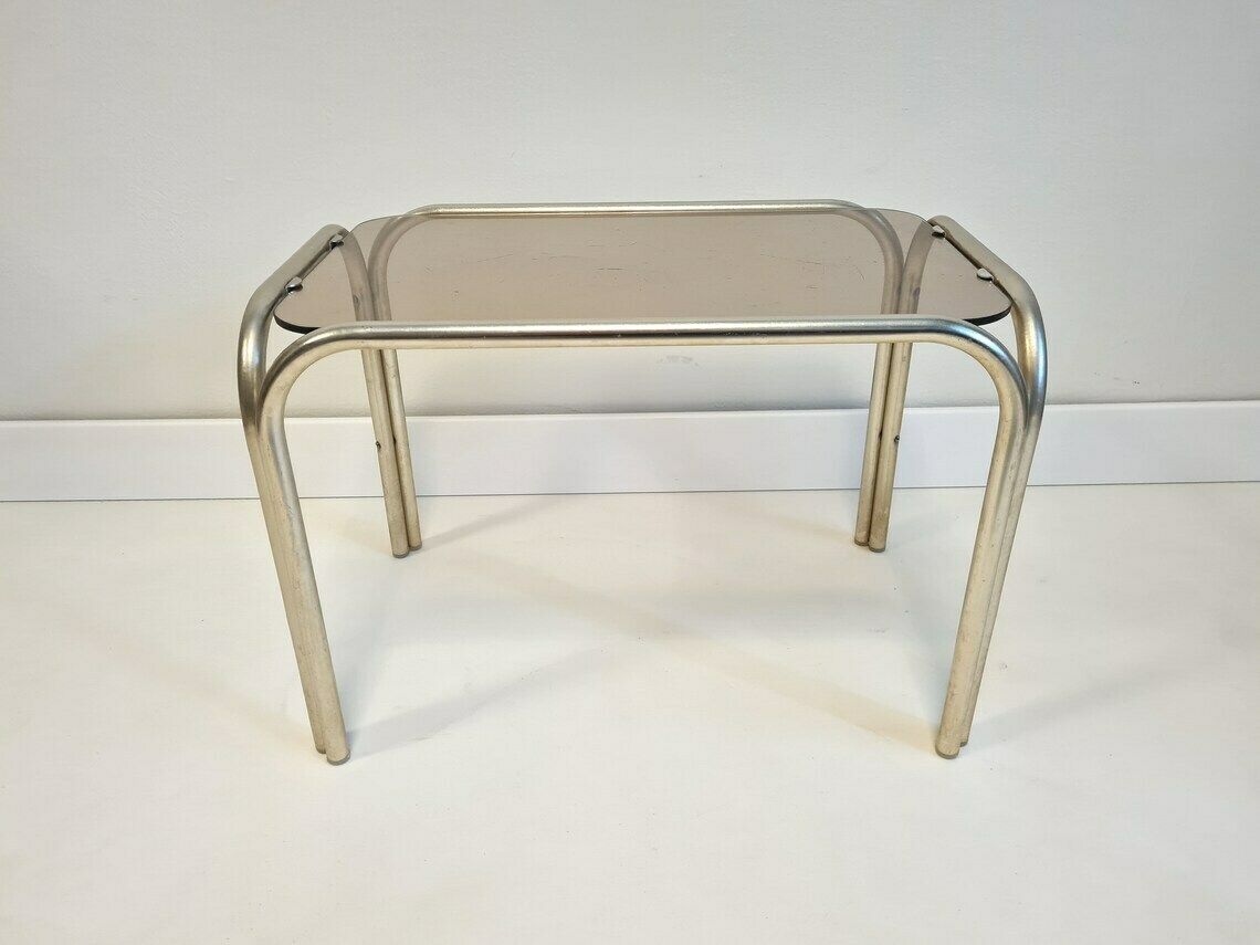 Vintage Modern Mid Century Table With Smoked Glass photo for sale