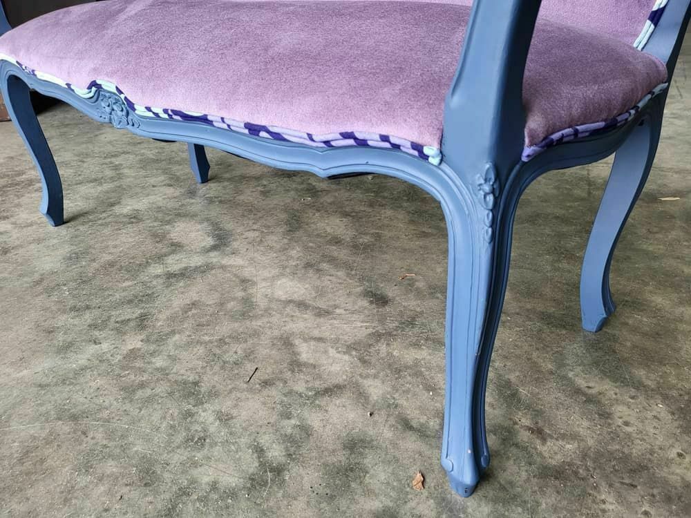 Small French Bed End Hall Bathroom Sofa Painted Blue Cabriole Legs Sprung photo vintage
