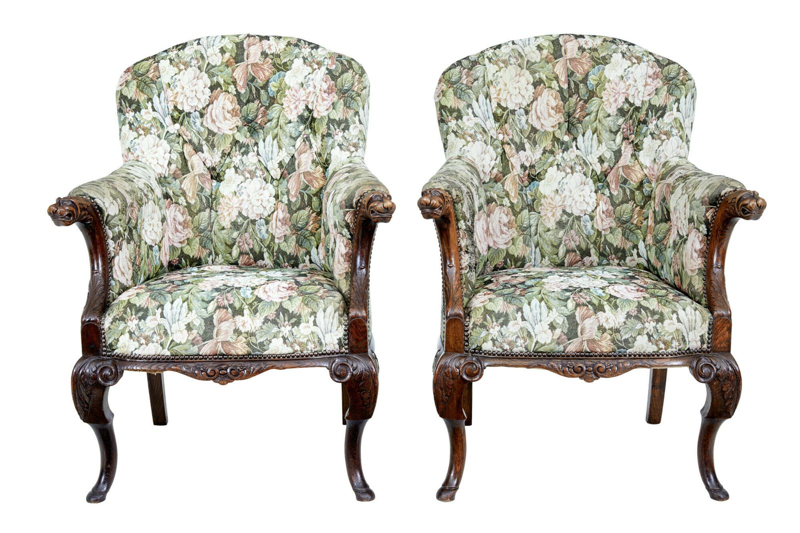 Pair Of French 19th Century Carved Oak Armchairs