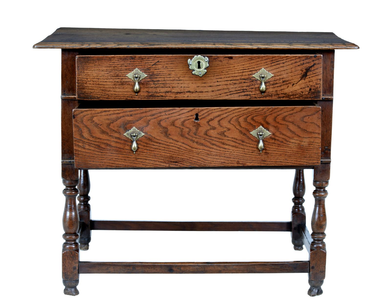 Early 18th Century English 2 Drawer Oak Side Table photo furniture