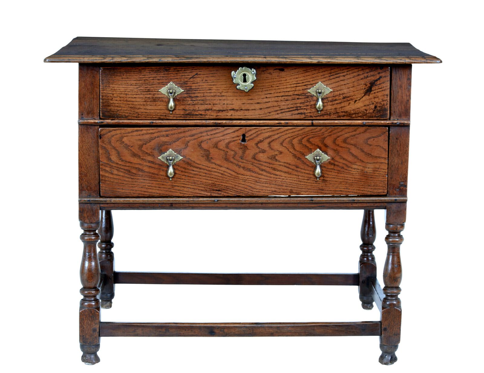Early 18th Century English 2 Drawer Oak Side Table photo for sale