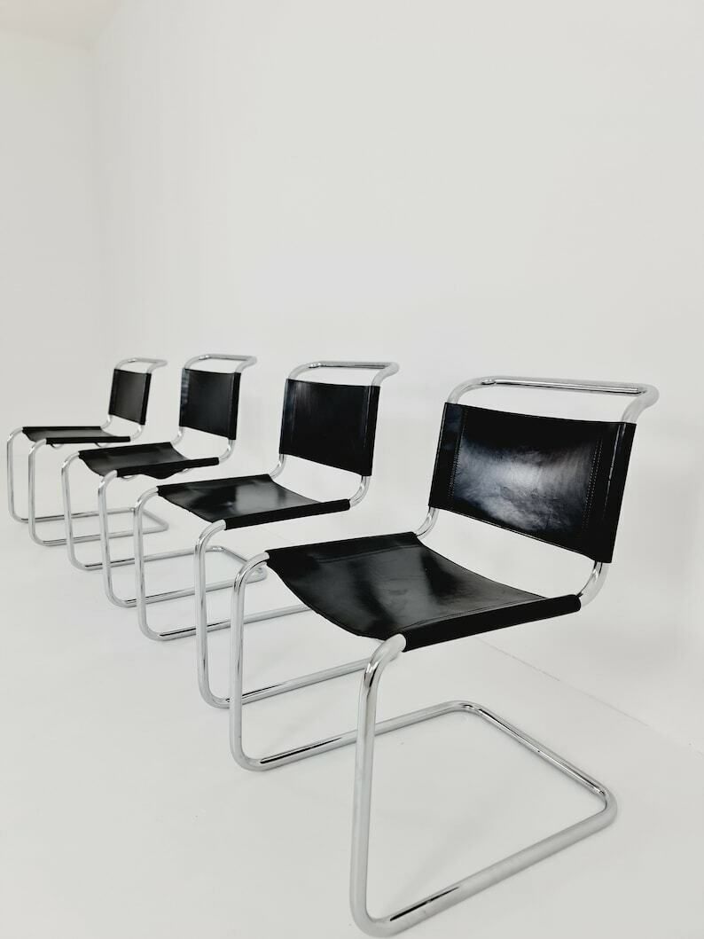 Set Of 4 Chairs Mid Century Vintage S33 Cognac Chairs By Mart Stam & Marcel Breuer From 1980s