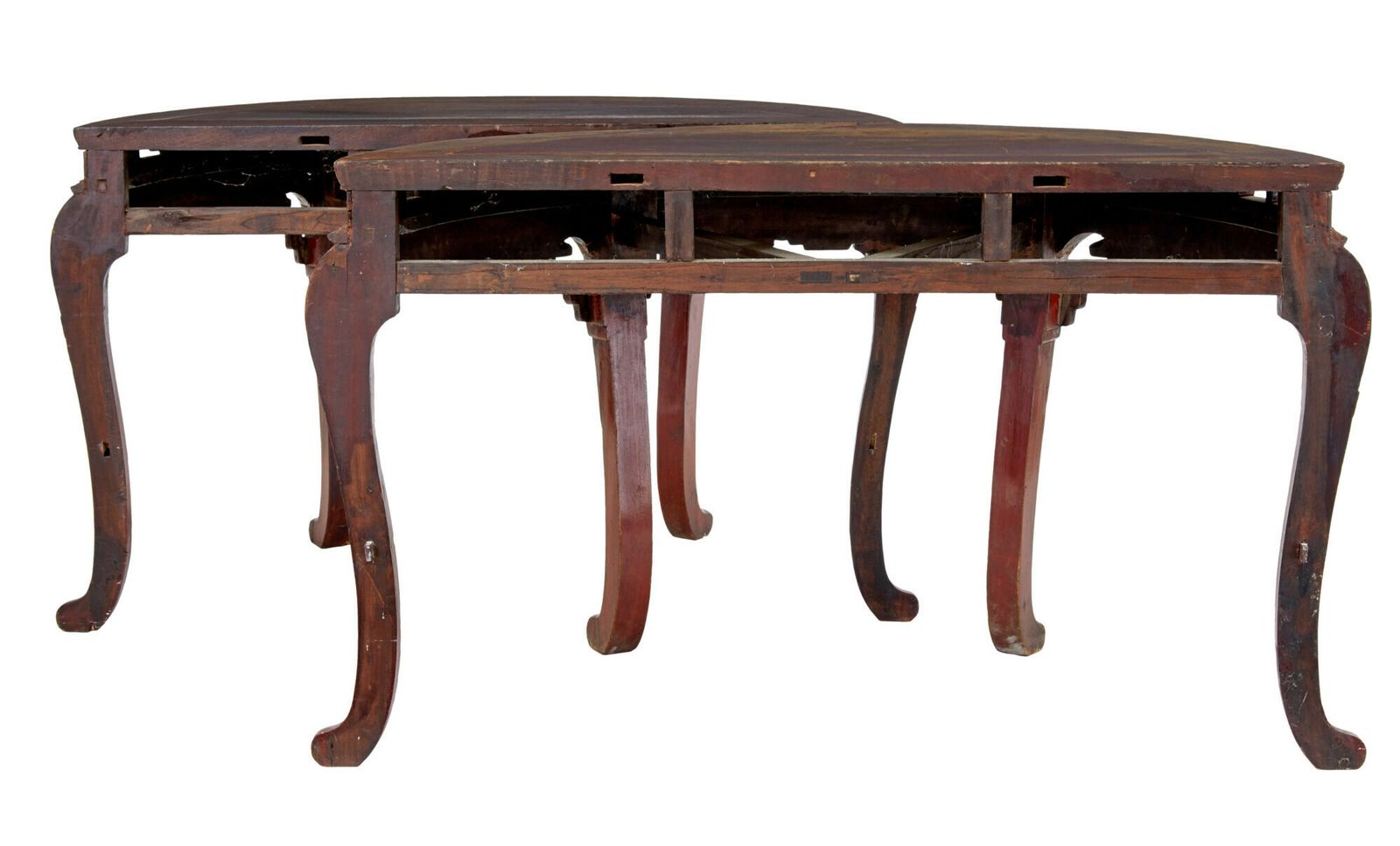 Pair Of 19th Century Red Lacquer Chinese Demi Lune Tables photo furniture