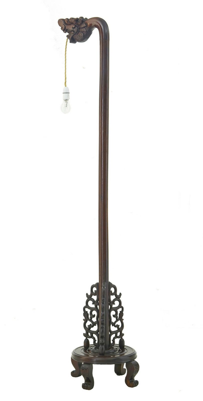 Early 20th Century Carved Chinese Hard Wood Floor Lamp