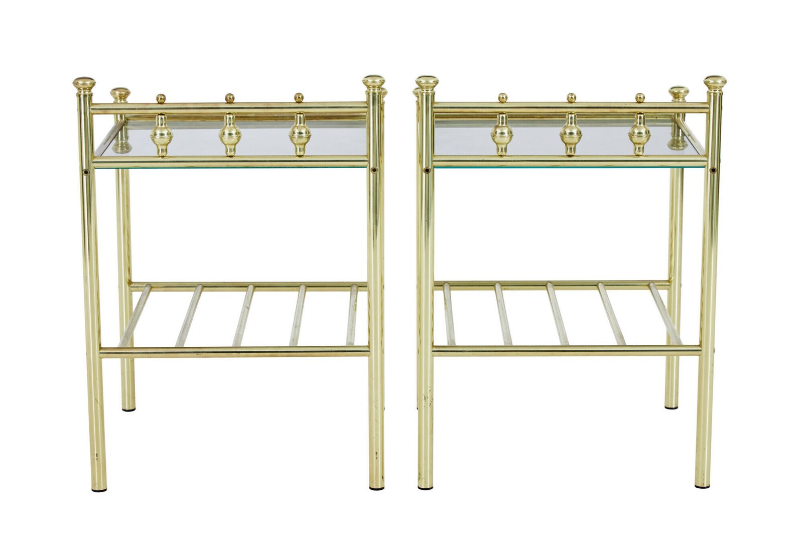 Pair Of Mid 20th Century Brass And Glass Side Tables photo furniture
