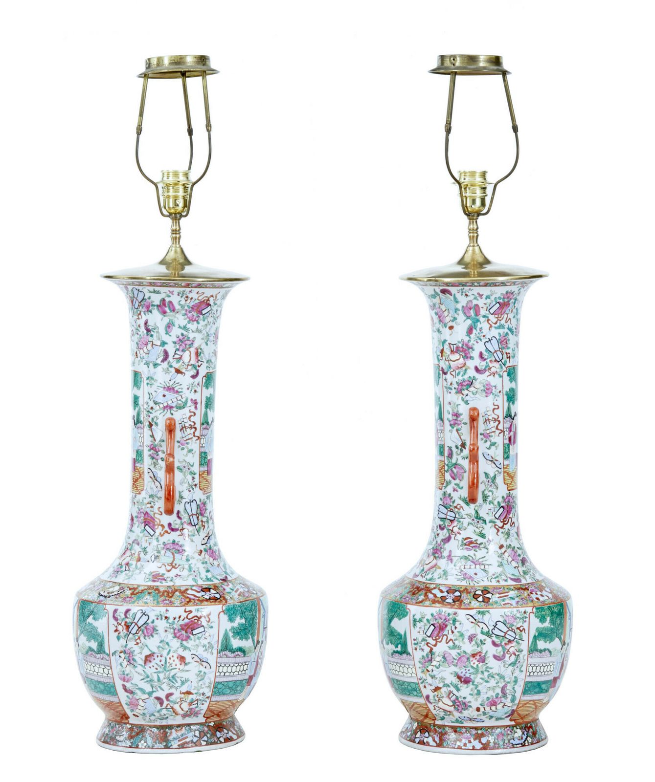 Pair Of Early 20th Large Chinese Cantonese Vase Lamps photo buy