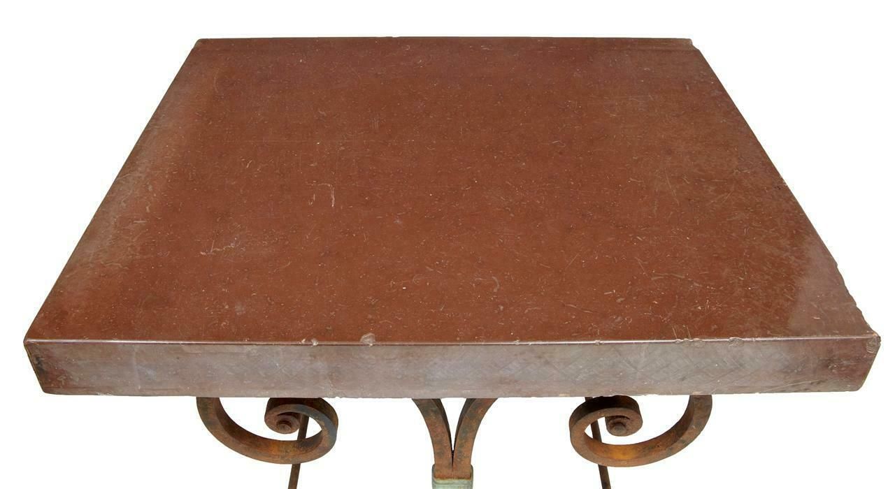 Pair Of 1920’s French Iron Baker Tables Marble Top photo for sale