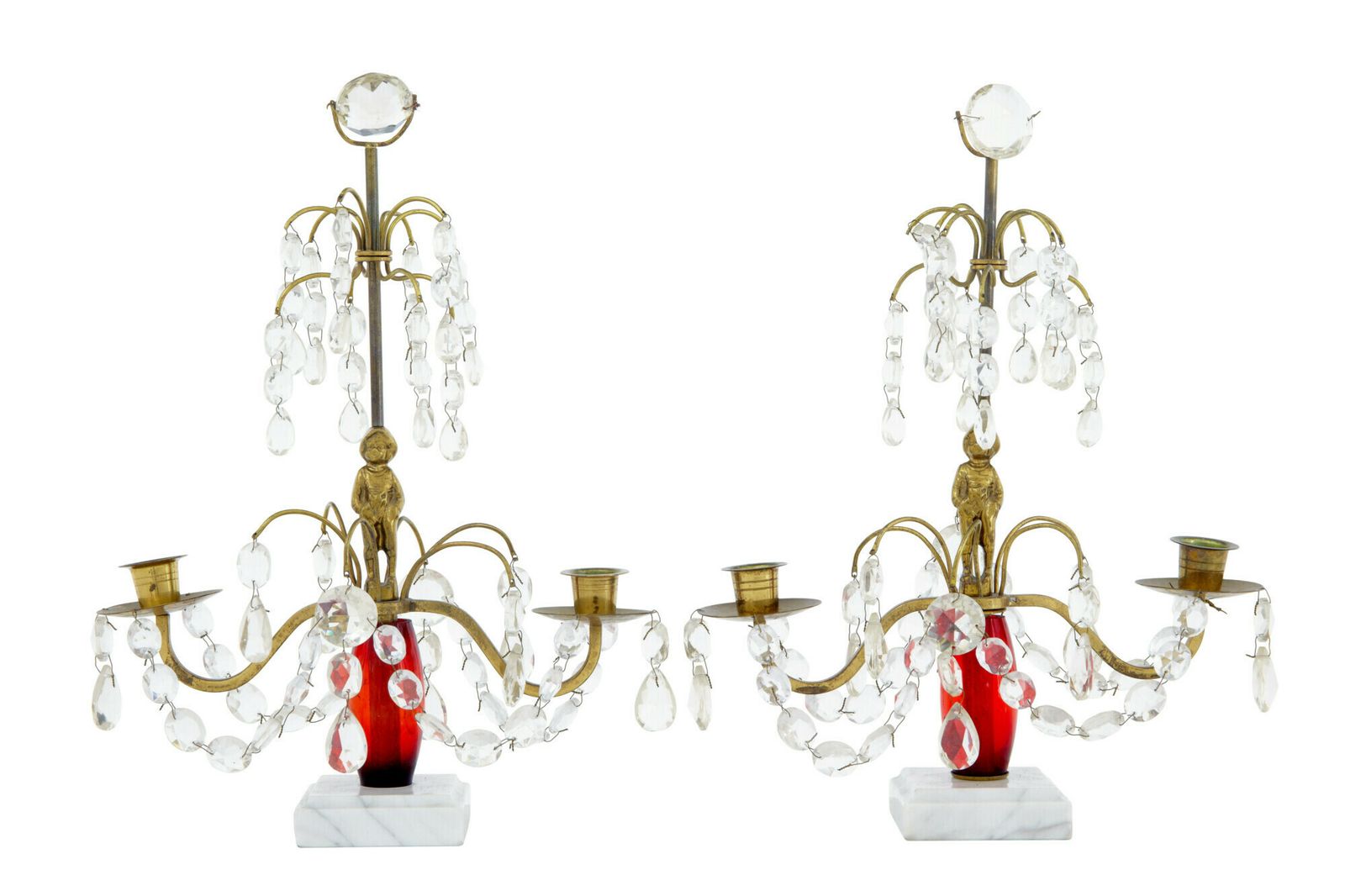 Pair Of Mid 20th Century Cut Glass And Marble Candelabra