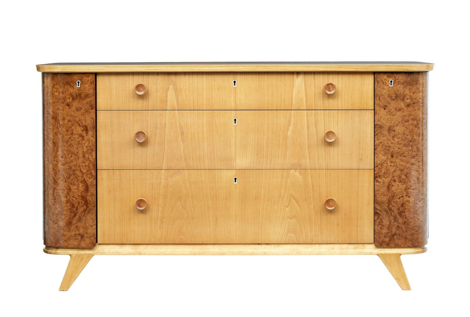 Swedish Mid 20th Century Elm And Burr Fitted Chest Of Drawers photo for sale