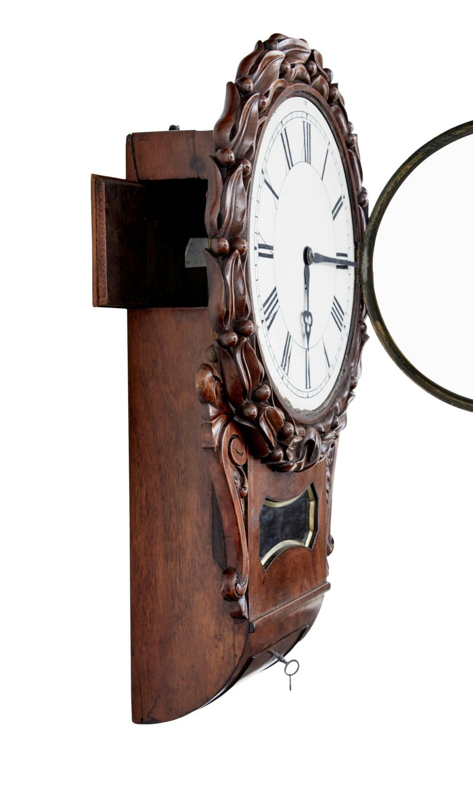 Mid 19th Victorian Century Carved Mahogany Fusee Wall Clock photo furniture
