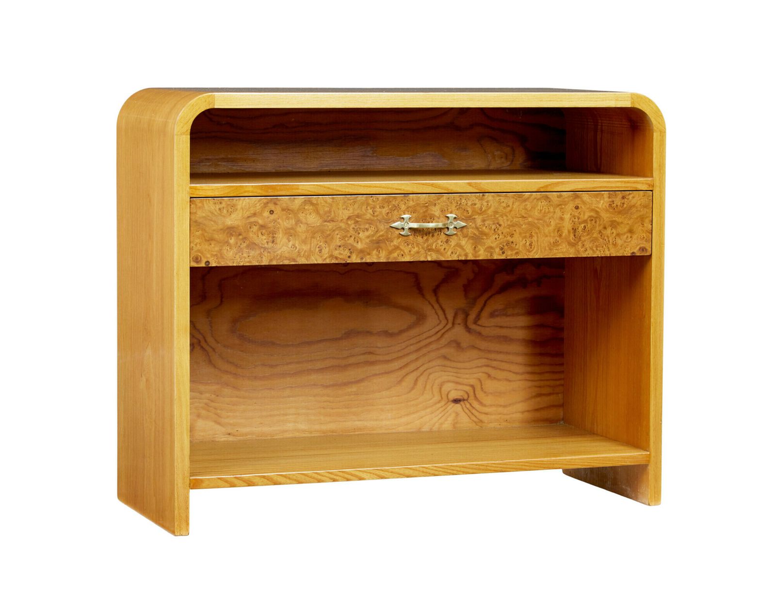 Mid Century Scandinavian Shaped Birch Bedside Table