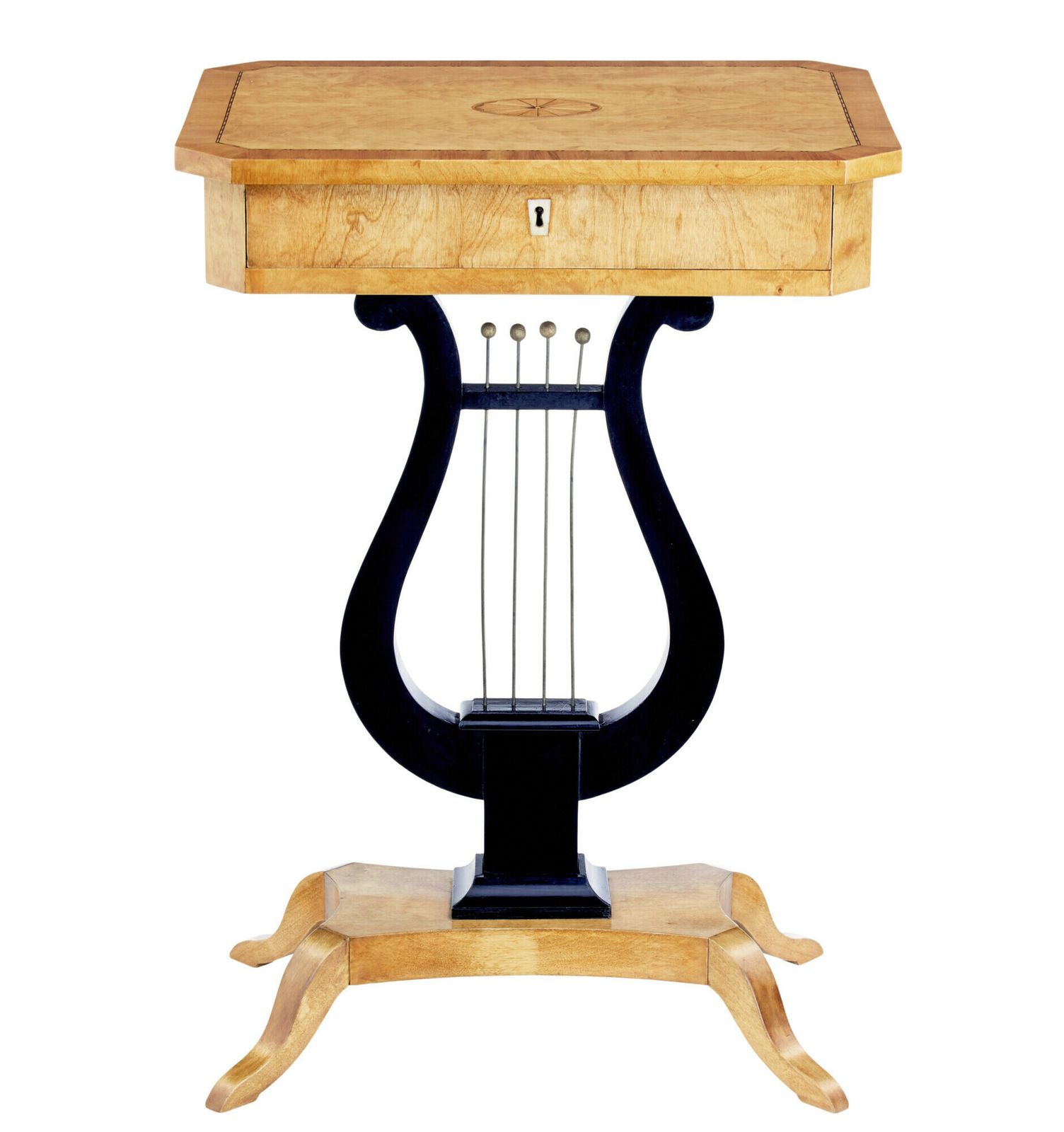 19th Century Inlaid Birch Lyre Form Occasional Table