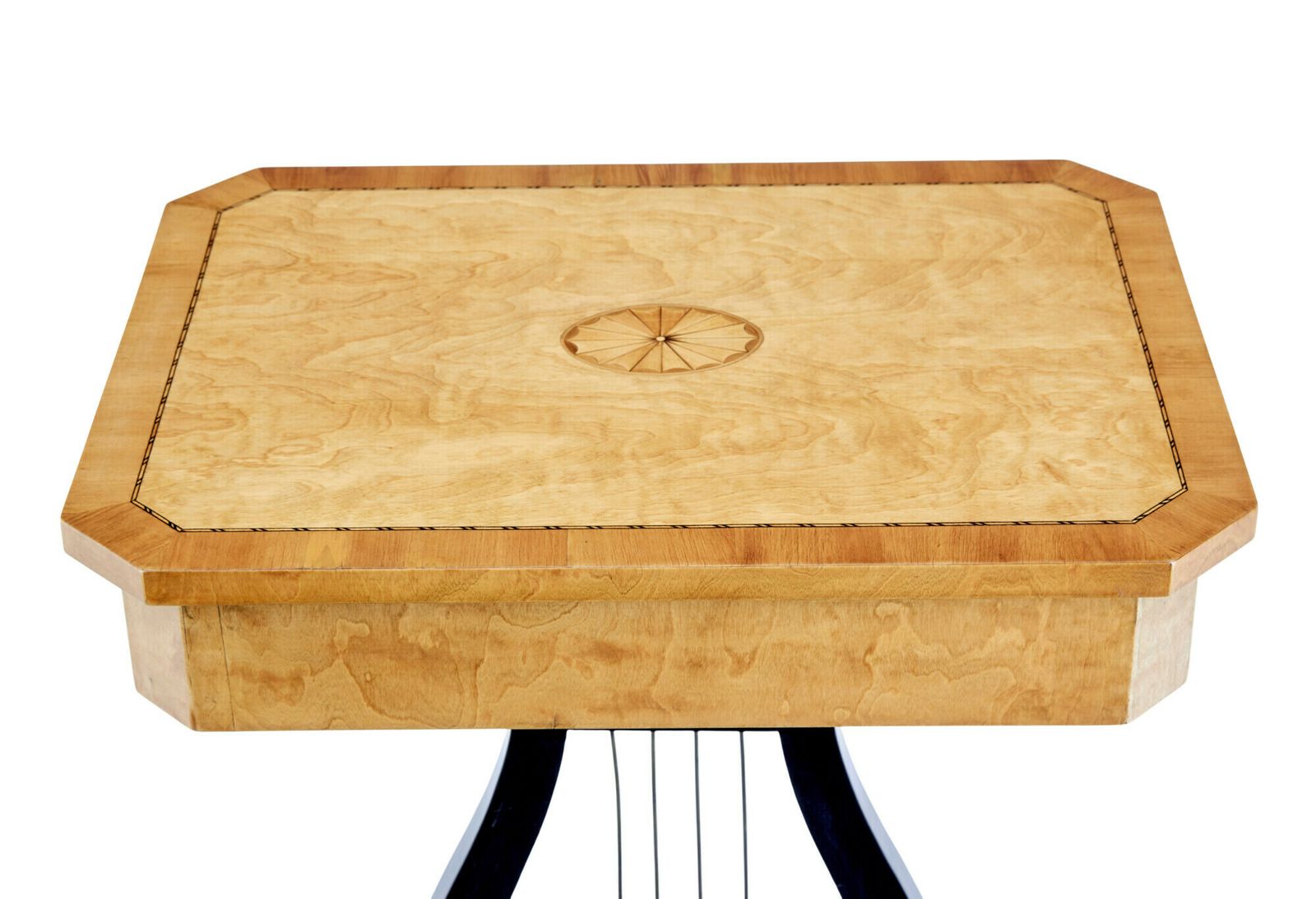 19th Century Inlaid Birch Lyre Form Occasional Table photo for sale