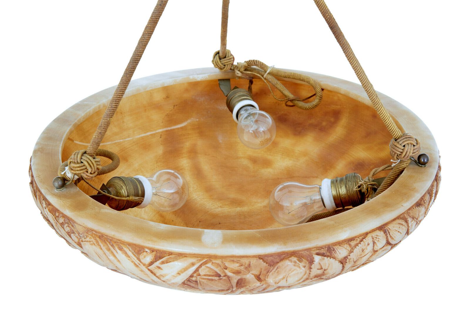 Swedish Shaped Art Deco Carved Alabaster Ceiling Light photo buy