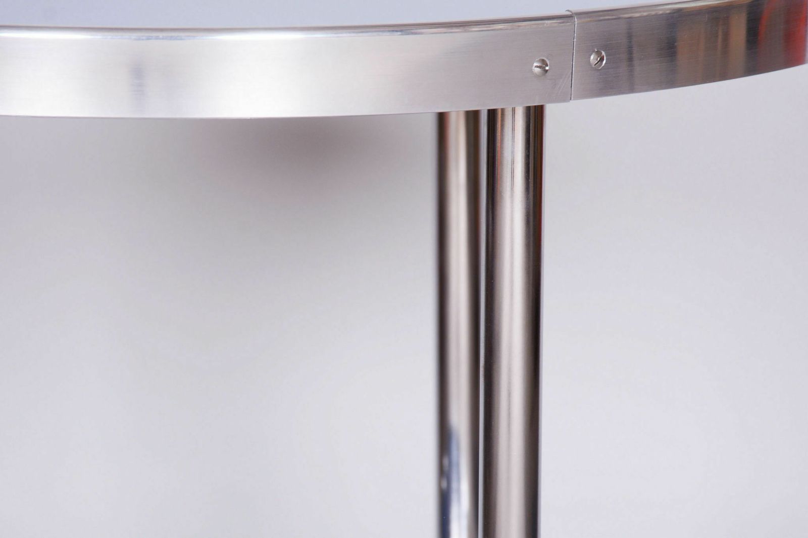 Furniture Restored Bauhaus Small Blue Table, Kovona, Chrome Plated Steel, Spruce Wood Glass, Czechia, 1930s photo