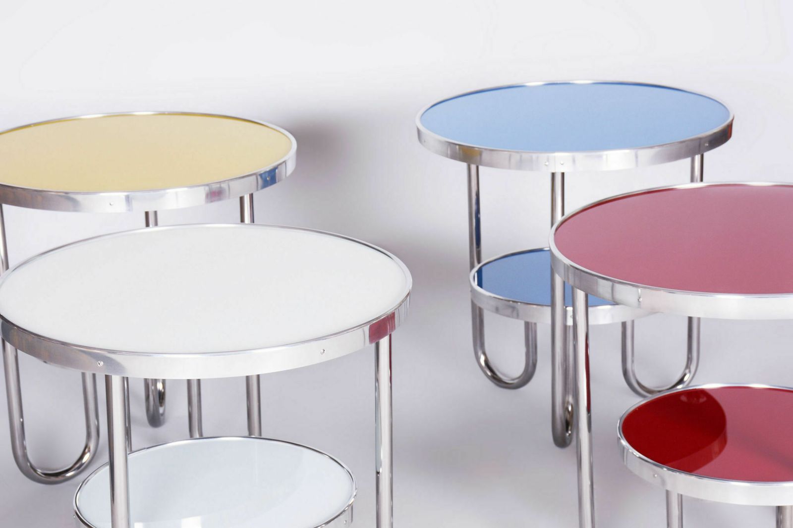 Restored Bauhaus Small White Table, Kovona, Chrome Plated Steel, Spruce Wood,  Glass, Czechia, 1930s photo buy
