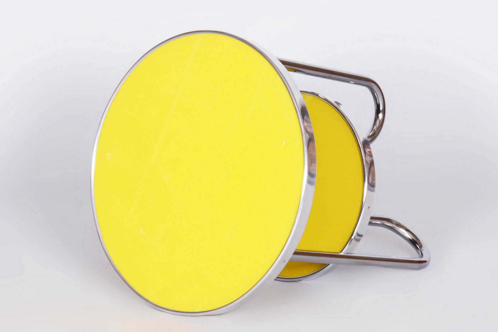 Restored Bauhaus Small Yellow Table, Kovona, Chrome, Czechia, 1930s photo for sale