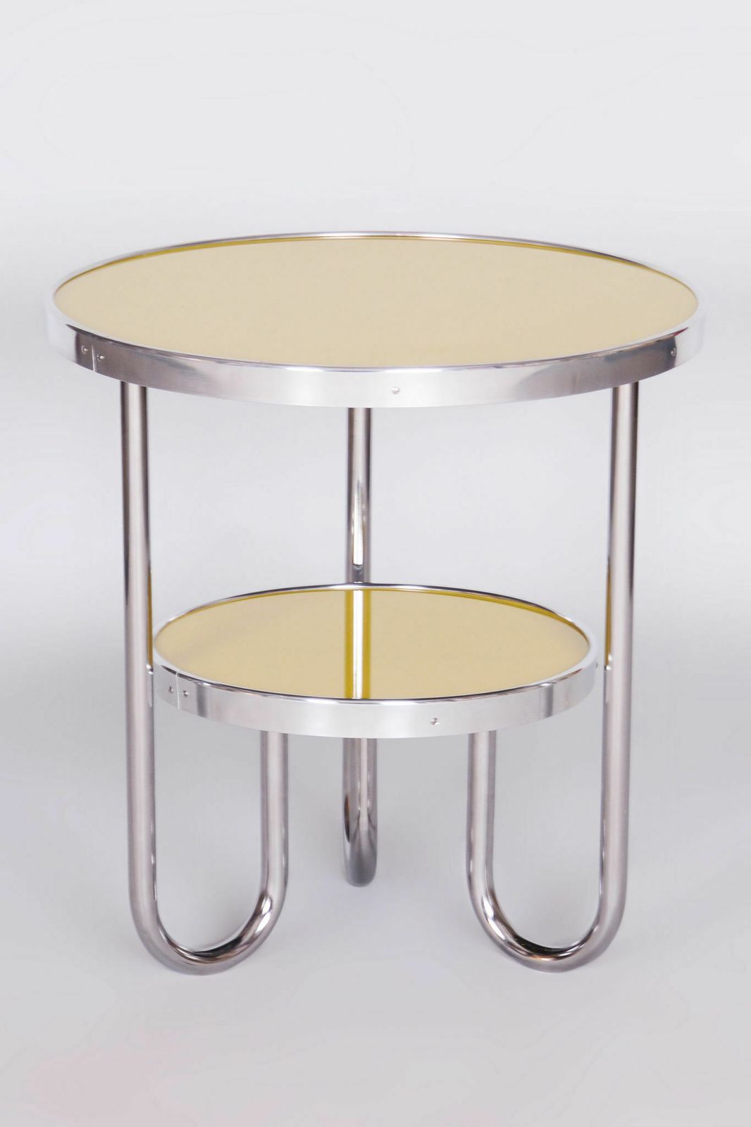 photo furniture Restored Bauhaus Small Yellow Table, Kovona, Chrome, Czechia, 1930s