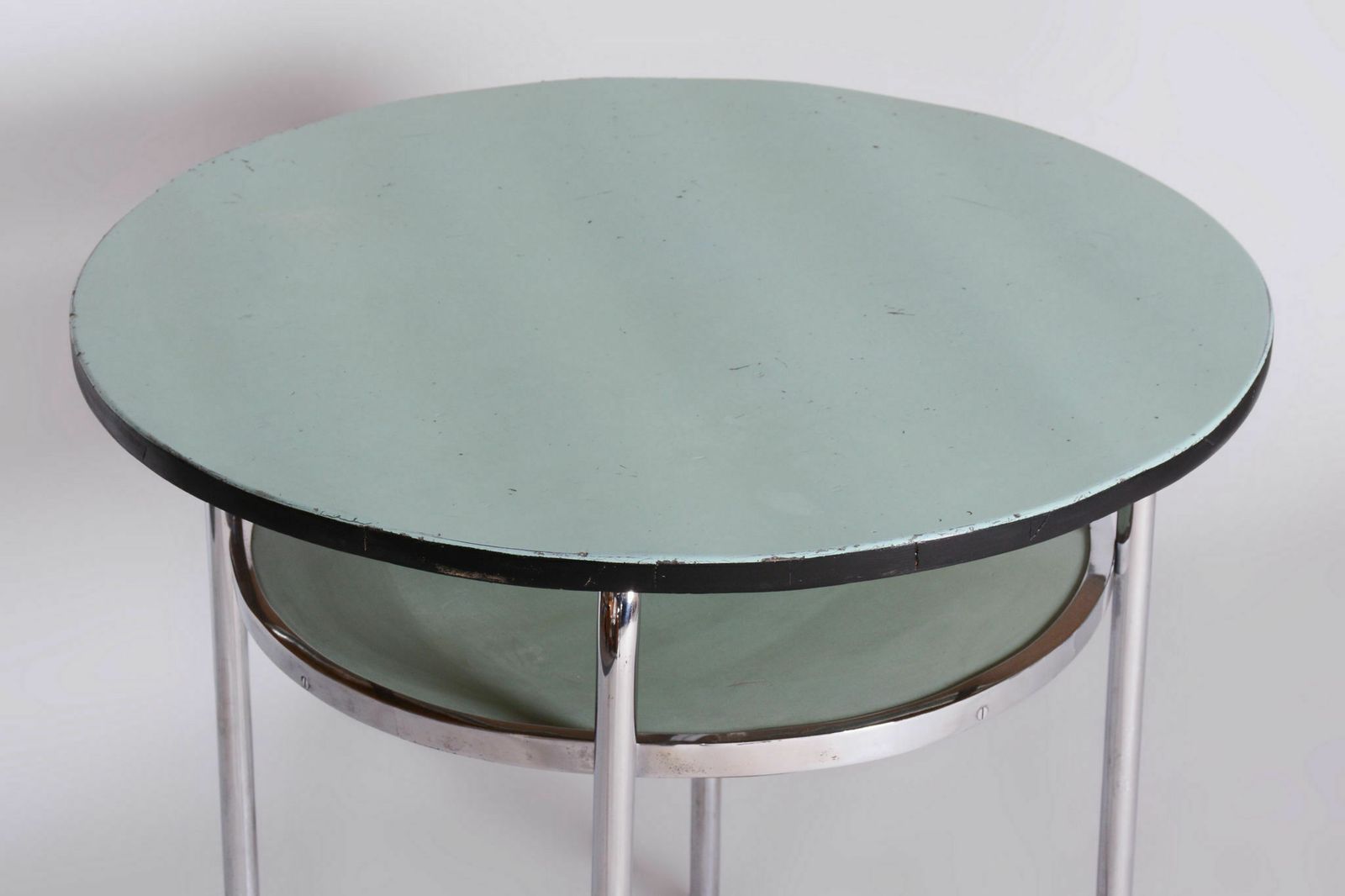 Restored Bauhaus Small Round Table, Chrome, Revived Polish, Czechia, 1930s photo Furniture