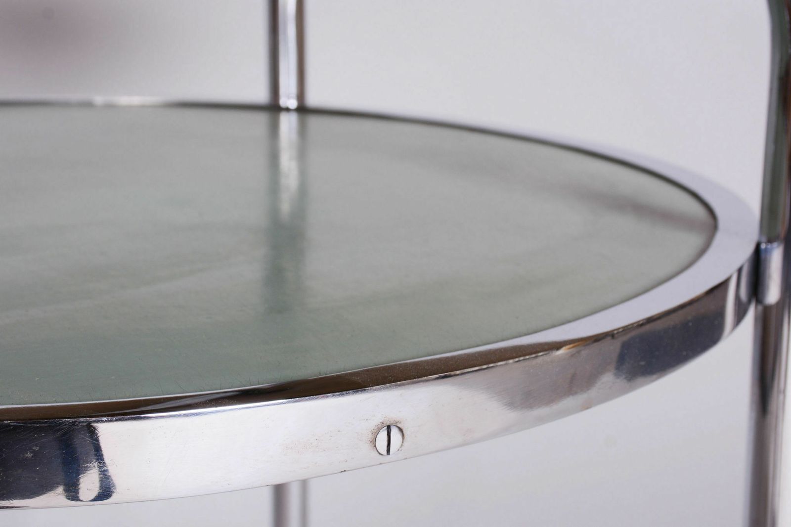 Restored Bauhaus Small Round Table, Chrome, Revived Polish, Czechia, 1930s photo vinterior