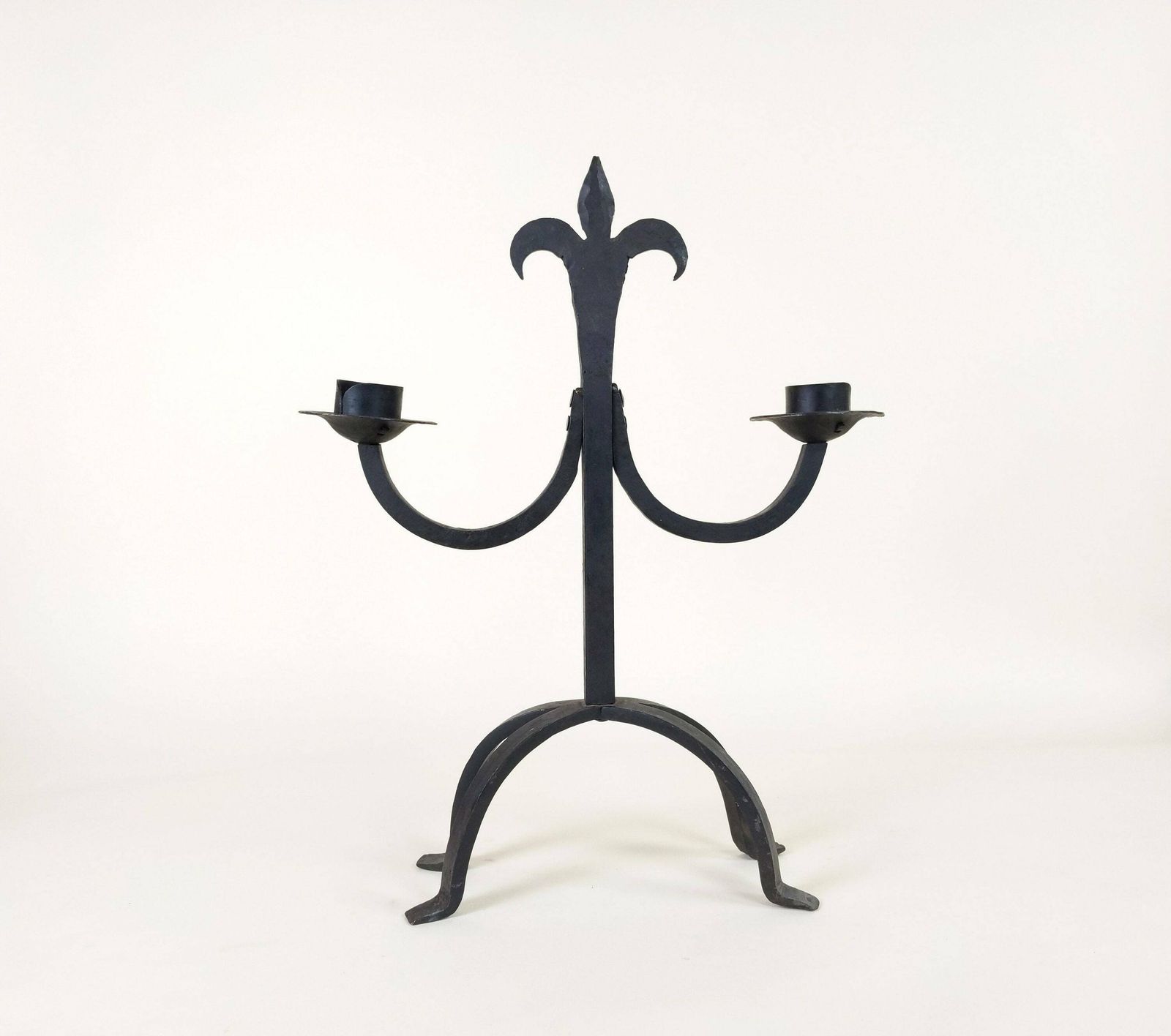Large French Wrought Iron Hand Forged Iron Candle Holder Chandelier, Large Rustic Fleur De Lys Candlestick From France photo Home Decor
