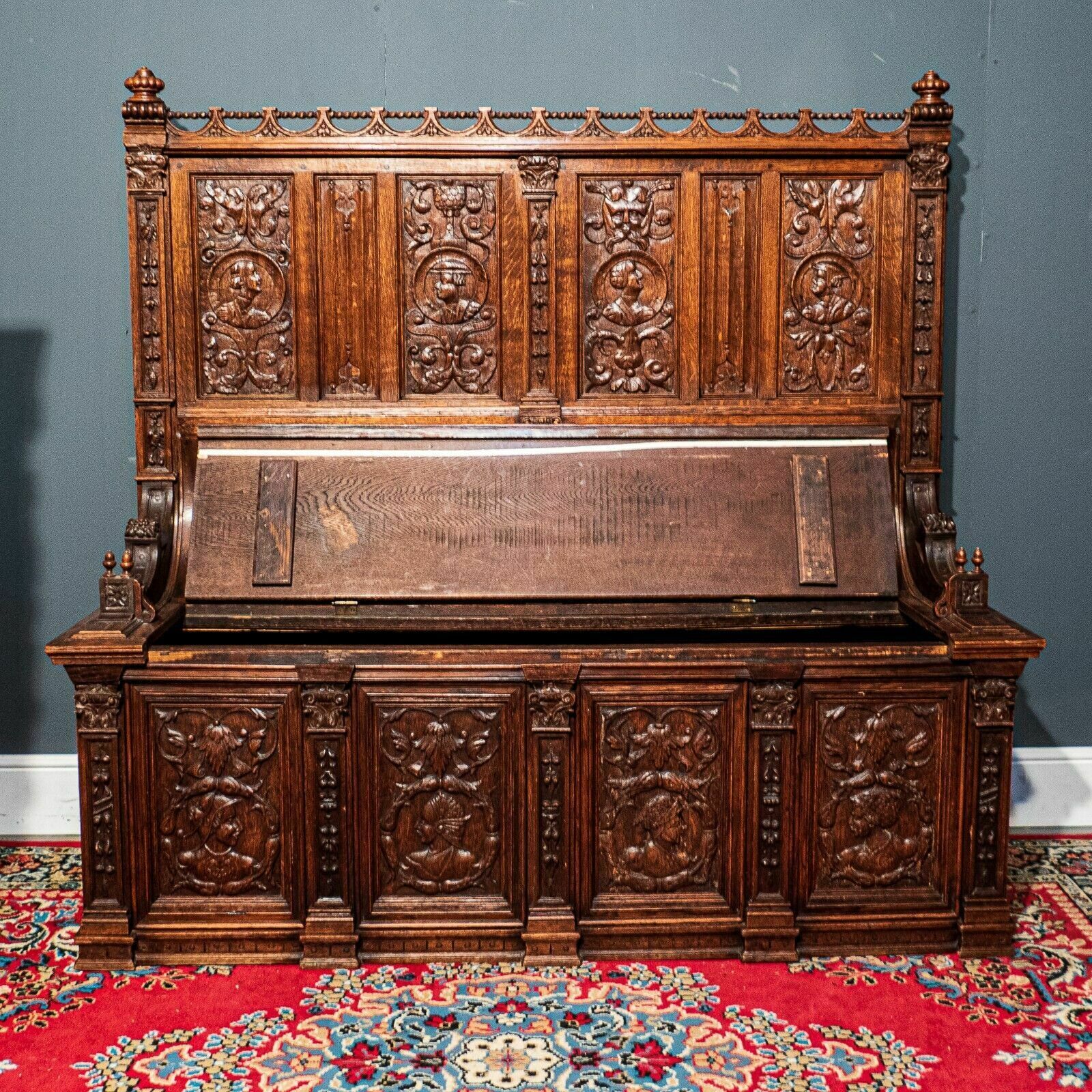 Superb 19th Century Carved Oak Flemish Curved Back Settle photo Furniture