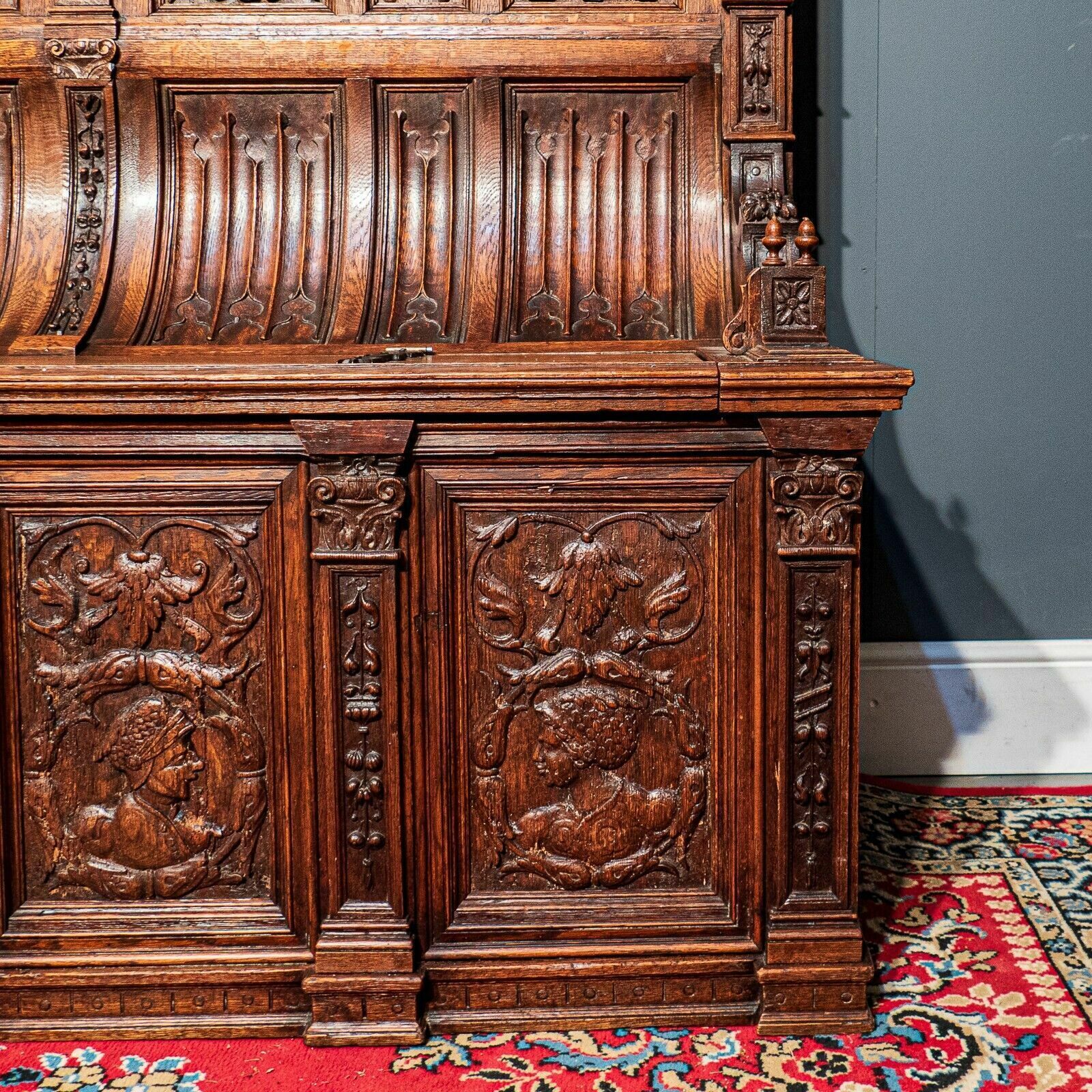 Superb 19th Century Carved Oak Flemish Curved Back Settle photo vintage