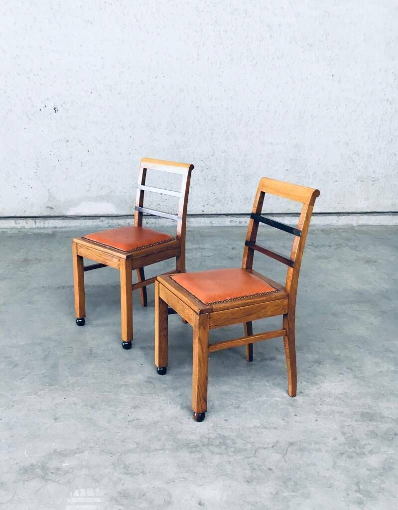 Art Deco Modernism Design Side Chair Set, Belgium 1930's photo vintage