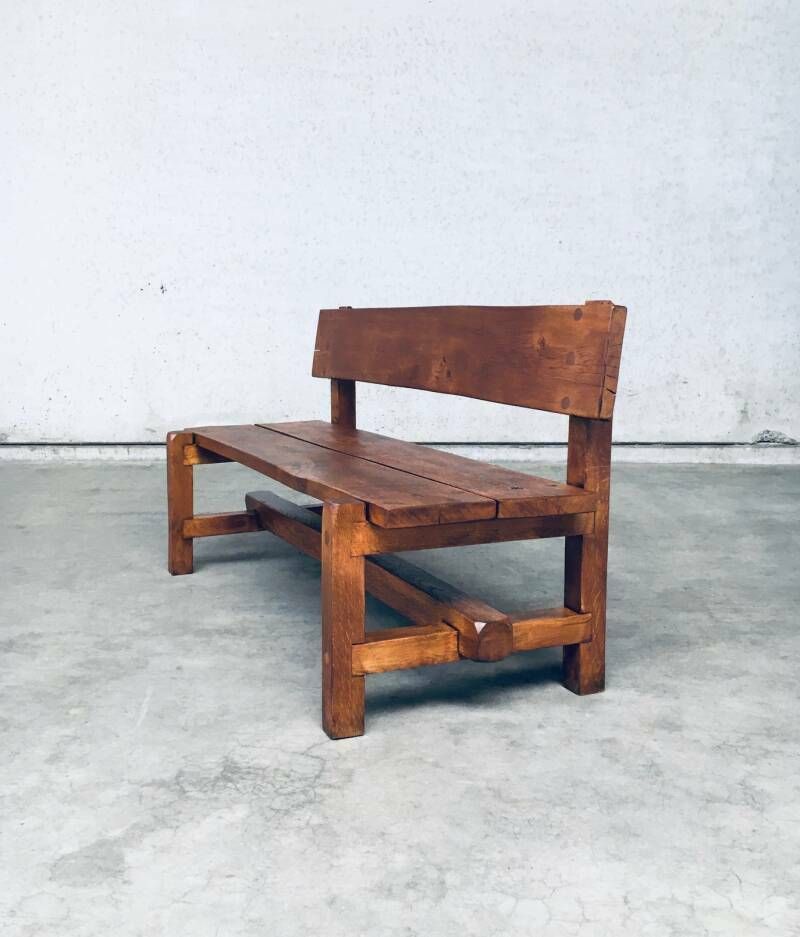 photo furniture Brutalistisch Design, Handgemaakt Massief Eiken Bankje, België, Ca. Jaren 1960